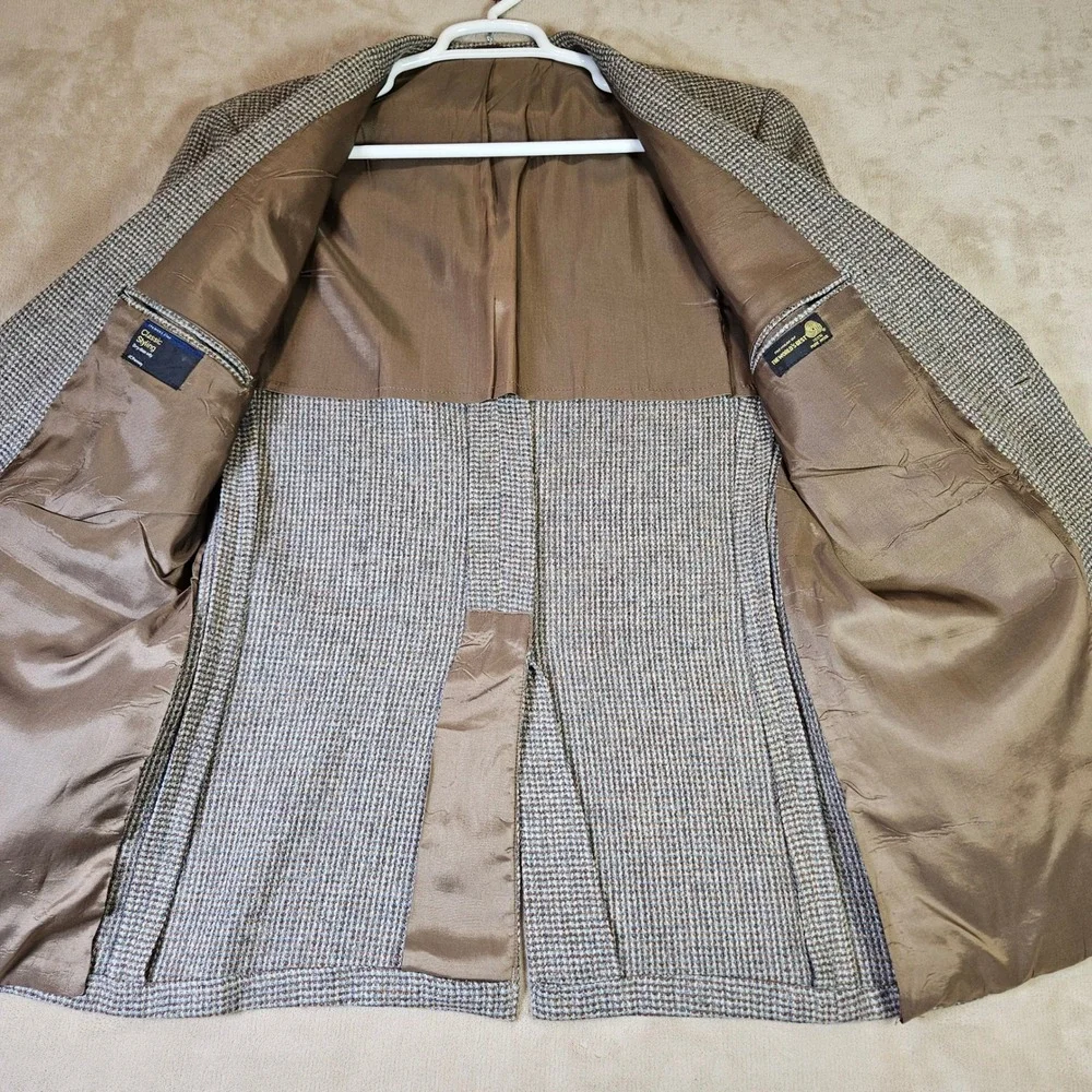 Vintage JCPenney The Mens Shop 100% Wool Tweed Sport Coat Blazer Brown 44L